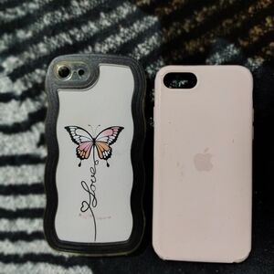 Apple iPhone Case - Pink and Black Butterfly Design